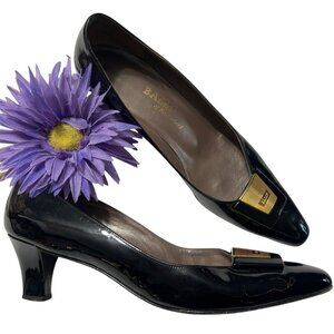 Vintage Bally Black Patent Leather Gold Detail Pumps Size 8